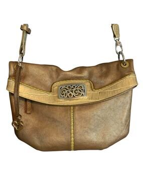 Brighton Metallic Bronze Leather Crossbody Shoulder Bag Croc Trim Heart Charm